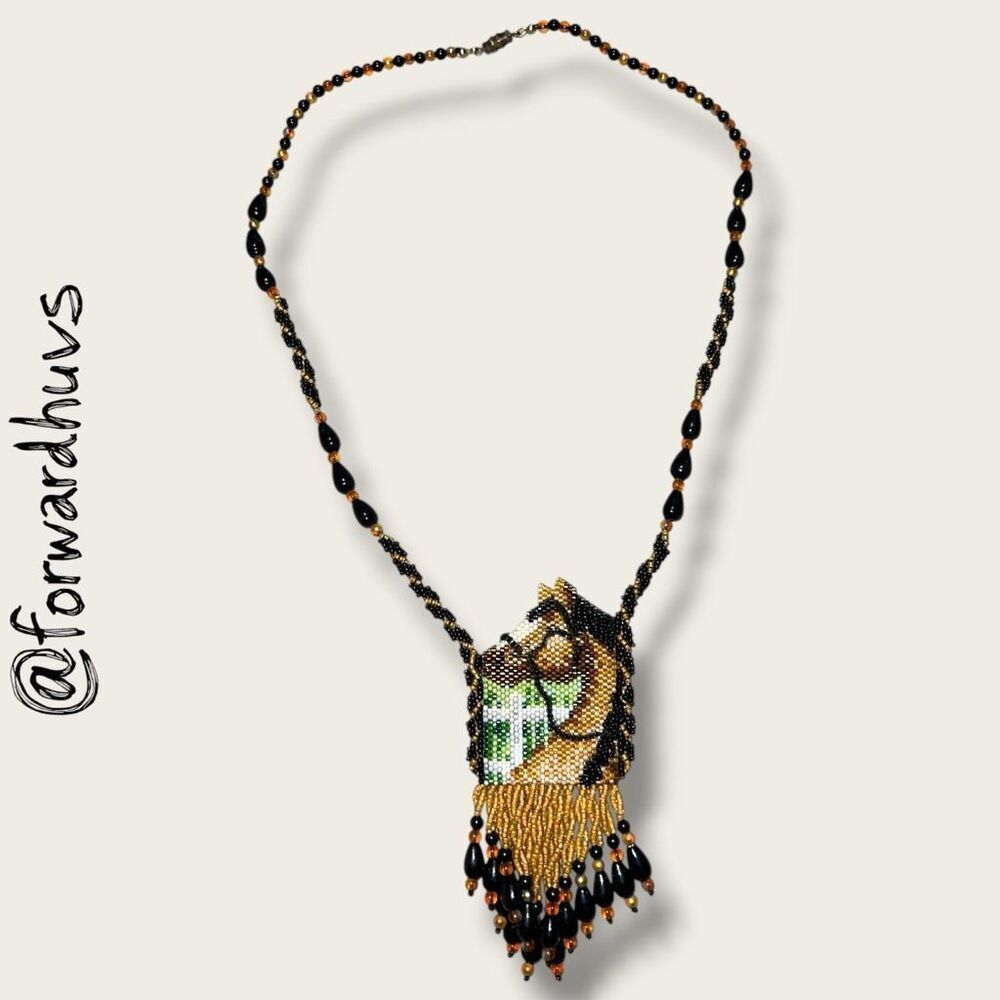 Handcrafted Seed Bead Horse Necklace – Beaded Pendant with Fringe